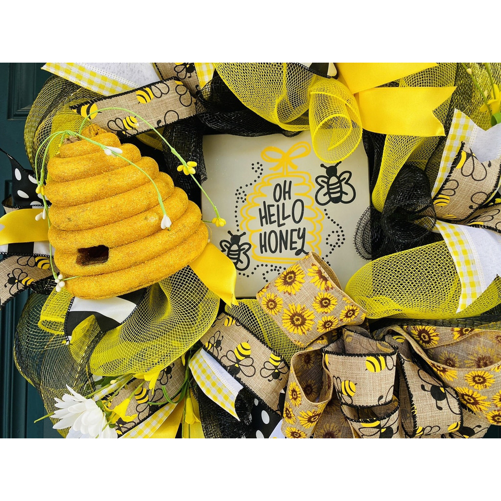 Bee wreath, bumble wreath wreath, summer wreath, spring wreath - Picture 2 of 2